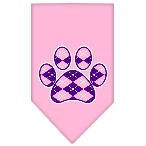 Argyle Paw Purple Screen Print Bandana Light Pink Small